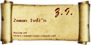 Zeman Iván névjegykártya